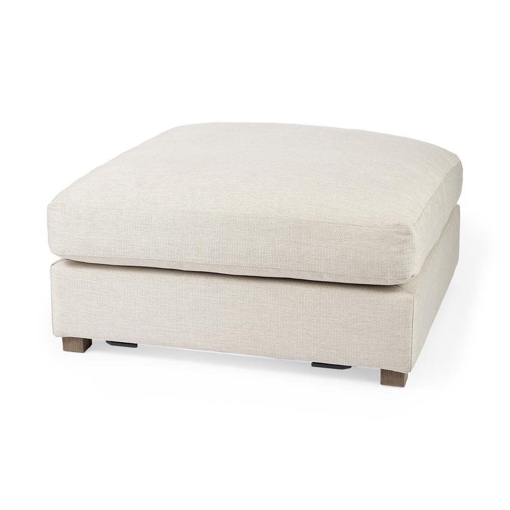 Beige Fabric Covered Full Size Ottoman. Picture 1