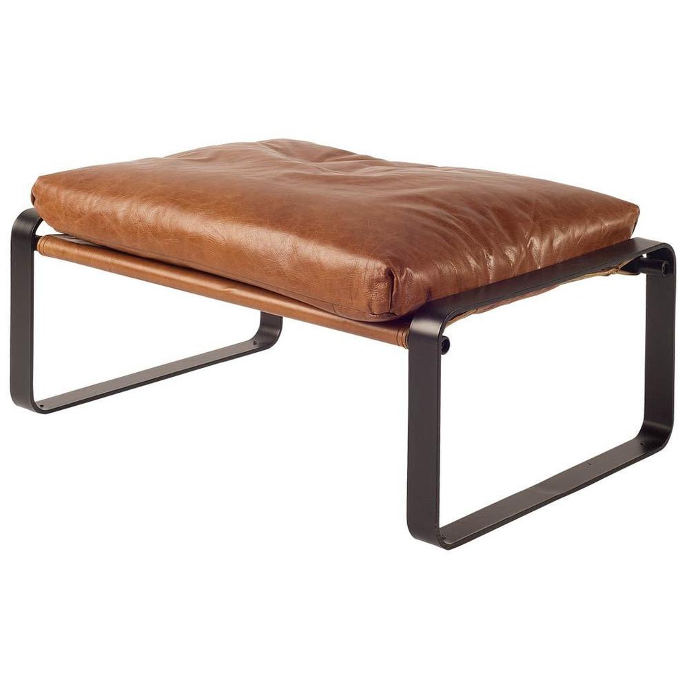 Mod Brown Leather Metal Base Ottoman. Picture 1