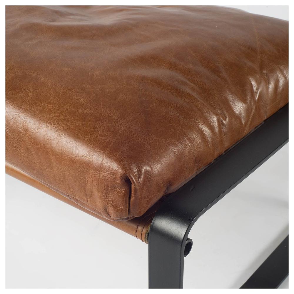 Mod Brown Leather Metal Base Ottoman. Picture 2