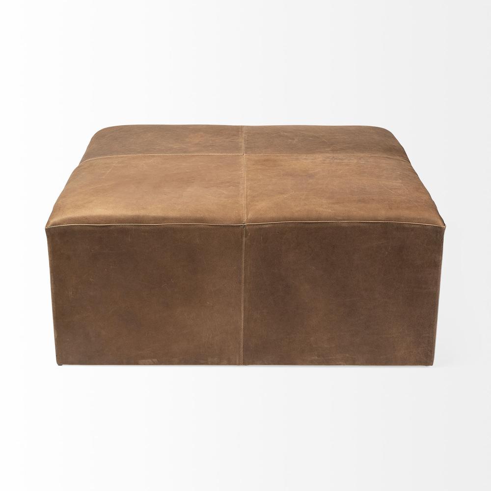 Brown Leather Wrapped Ottoman Brown. Picture 2