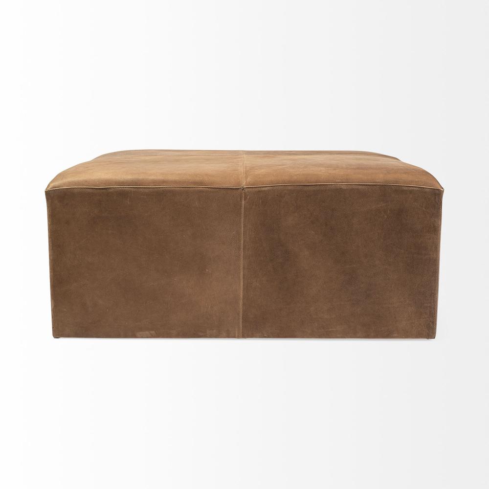 Brown Leather Wrapped Ottoman Brown. Picture 3