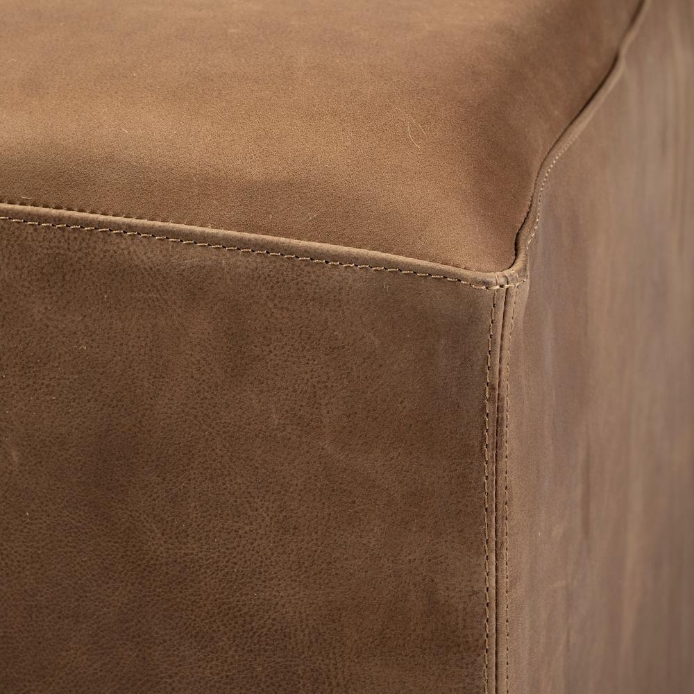 Brown Leather Wrapped Ottoman Brown. Picture 5