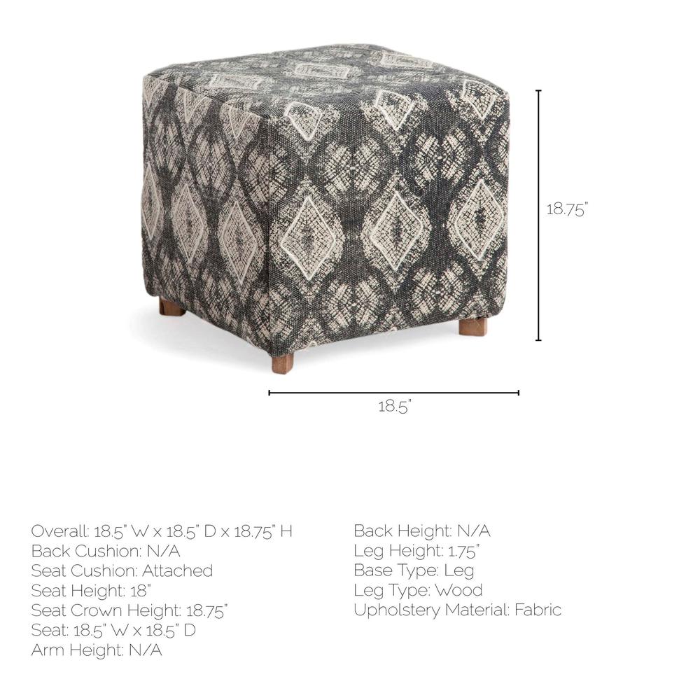 Patterned Fabric Covered Ottoman with Wooden Legs Gray. Picture 4