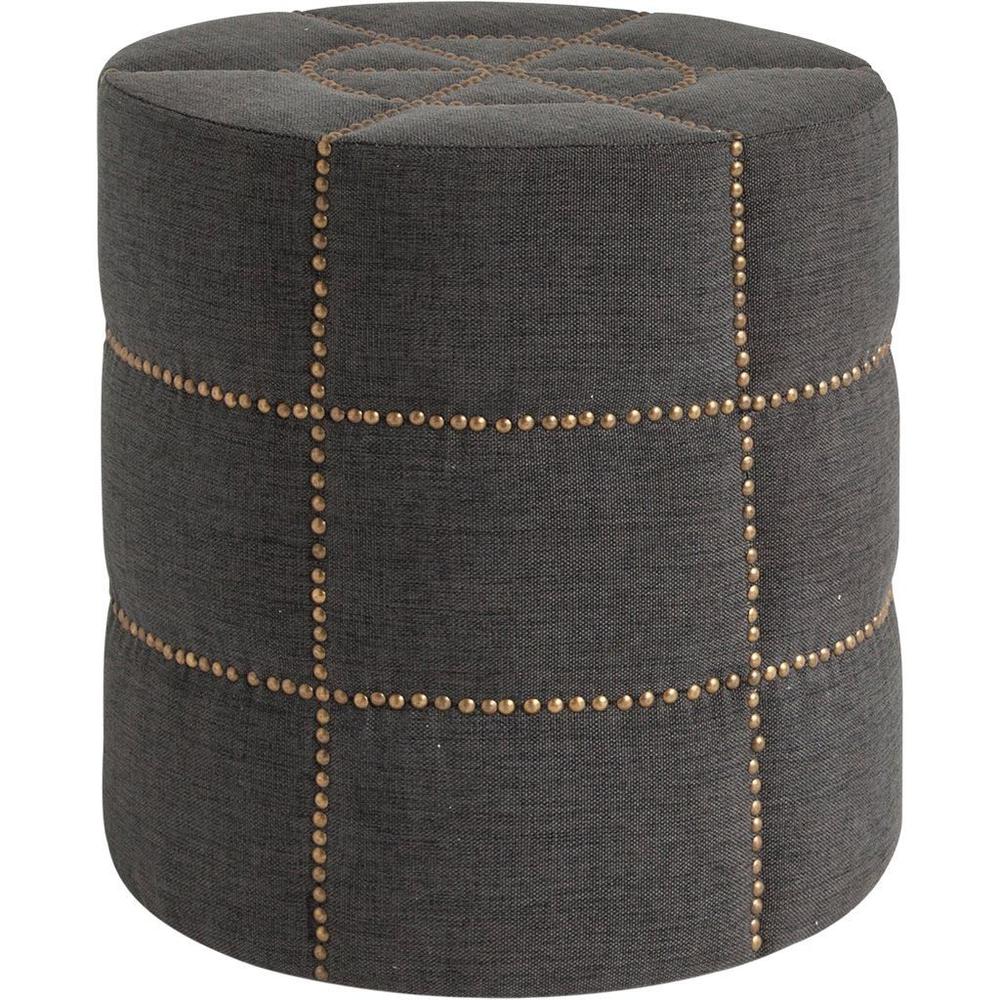 Dark Gray Ottoman with Metal Detailing. Picture 1
