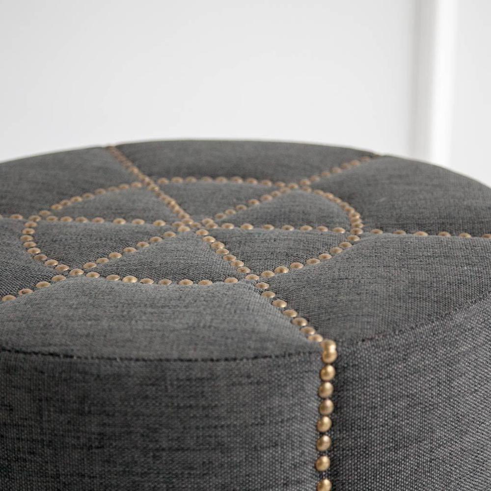 Dark Gray Ottoman with Metal Detailing. Picture 2
