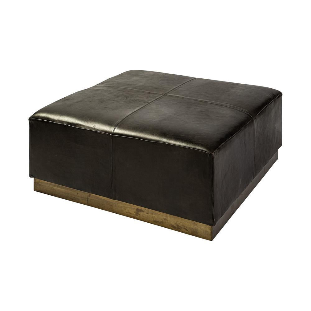 Black Leather Ottoman with Metal Base Black. Picture 1