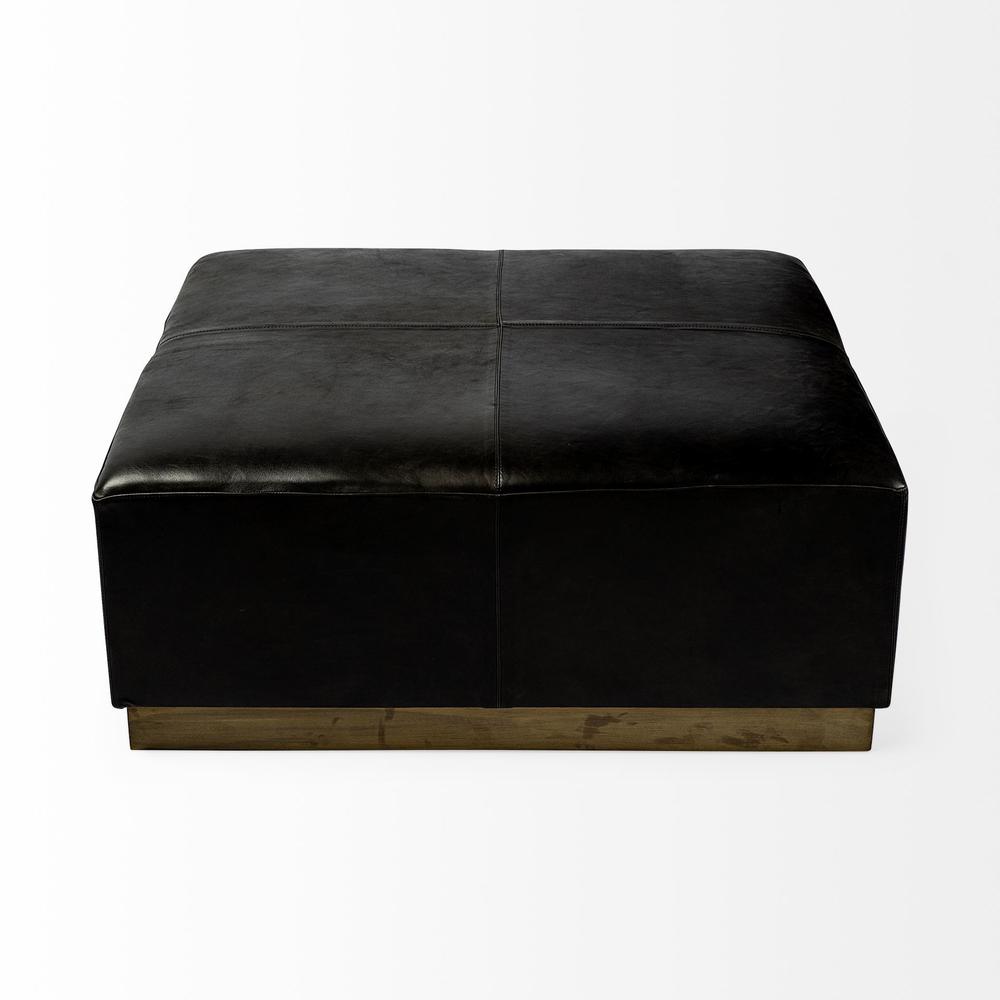 Black Leather Ottoman with Metal Base Black. Picture 2