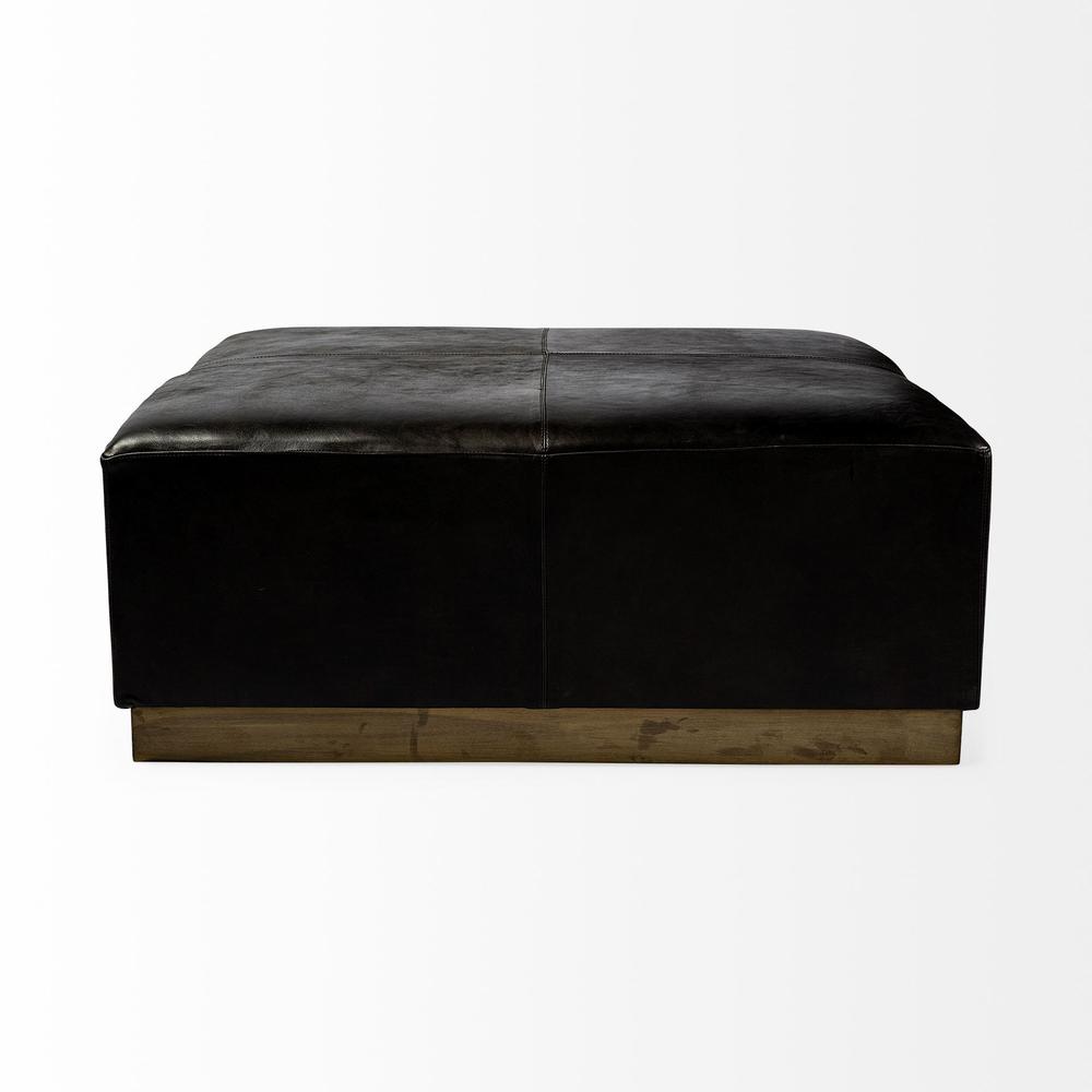 Black Leather Ottoman with Metal Base Black. Picture 3
