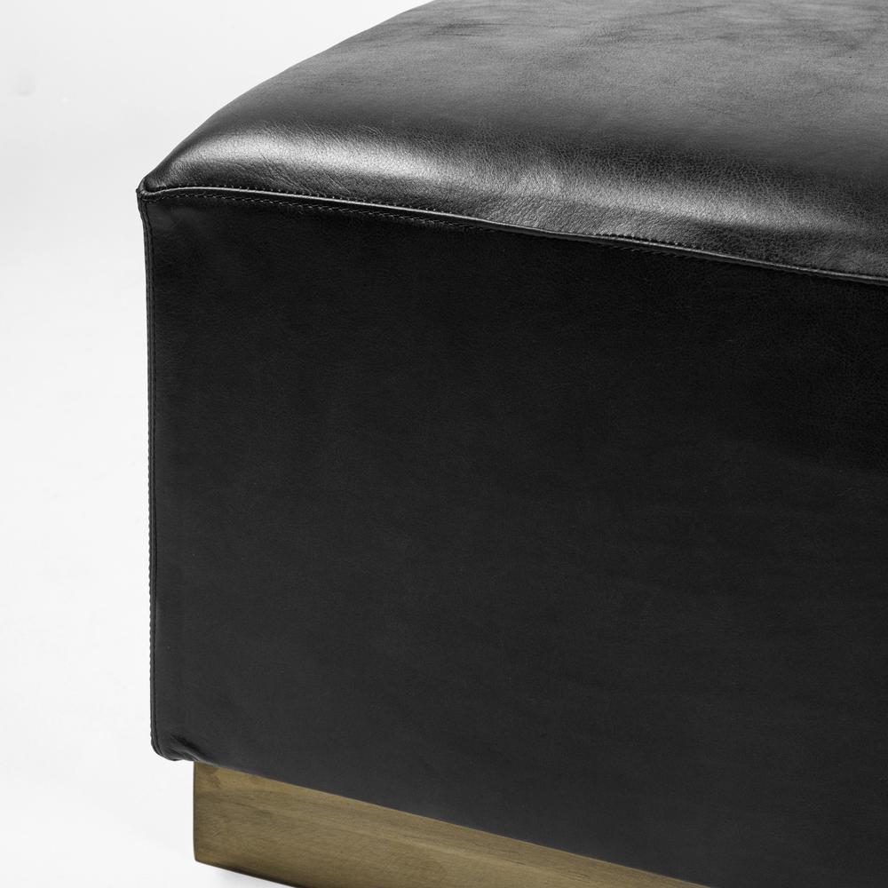 Black Leather Ottoman with Metal Base Black. Picture 4