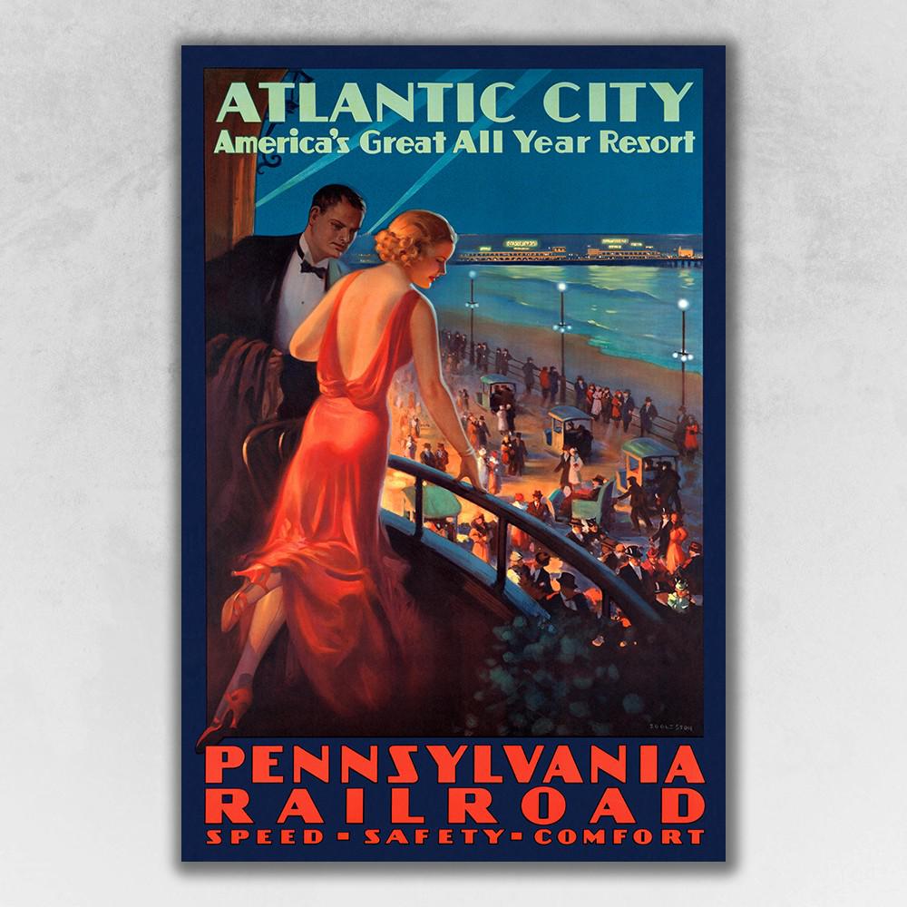 24" x 36" Vintage 1935 Atlantic City Travel Poster Wall Art Multi. Picture 1