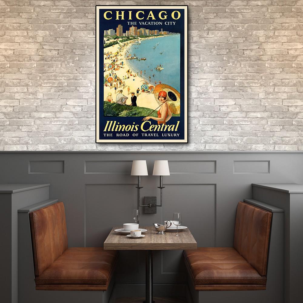 36" x 54" Vintage 1929 Chicago Vacation Travel Poster Wall Art Multi. Picture 3