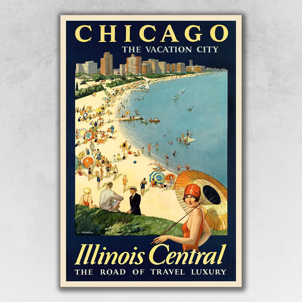 16" x 24" Vintage 1929 Chicago Vacation Travel Poster Wall Art Multi. Picture 1