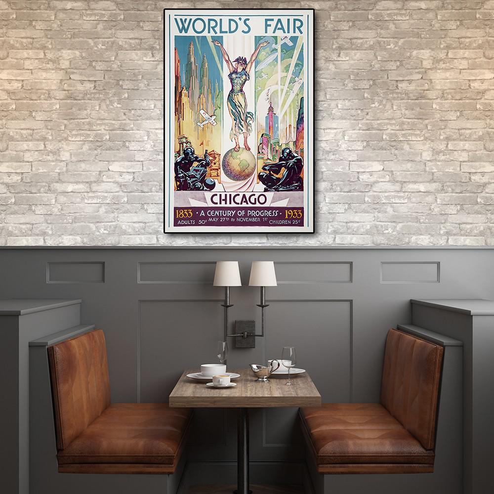 36" x 54" Vintage 1933 Chicago Worlds Fair Wall Art Multi. Picture 3
