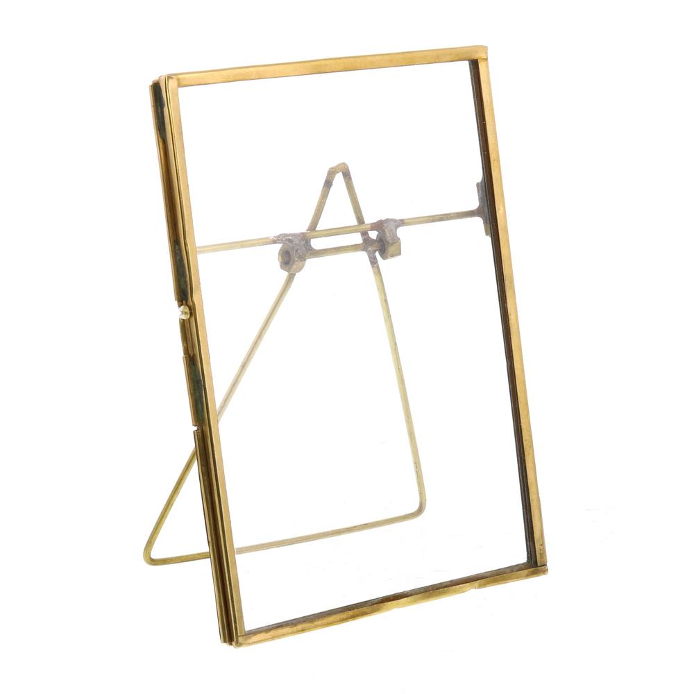4x6 Gold Metal Vertical Glass Frame Brass. Picture 1