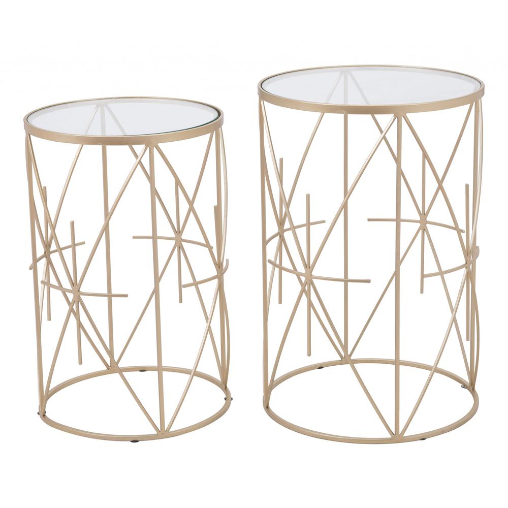 Set of Two Geometric Gold and Glass Side Tables. Picture 2