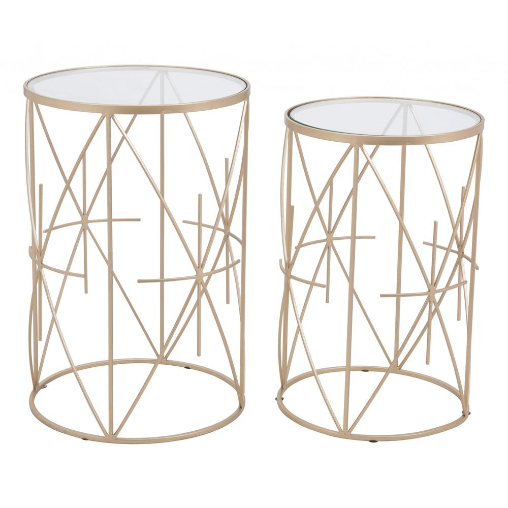 Set of Two Geometric Gold and Glass Side Tables. Picture 7