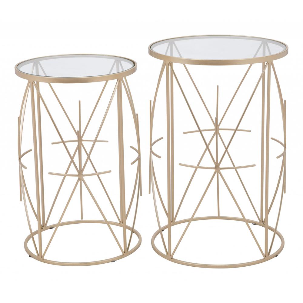 Set of Two Geometric Gold and Glass Side Tables. Picture 3