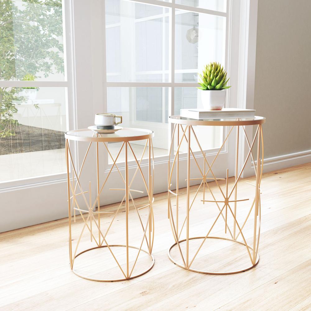 Set of Two Geometric Gold and Glass Side Tables. Picture 8