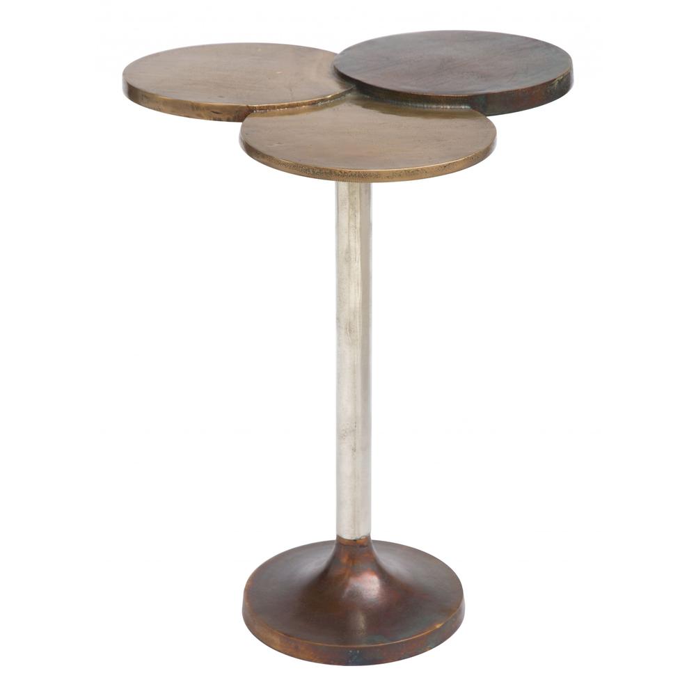 18" Silver Bronze And Brass Aluminum End Table. Picture 1