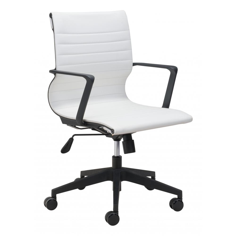 White Faux Leather Seat Swivel Adjustable Task Chair Metal Back Steel Frame. Picture 4