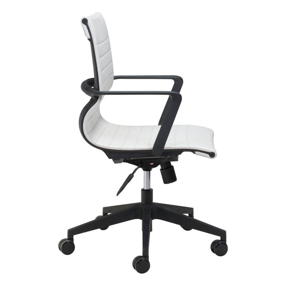 White Faux Leather Seat Swivel Adjustable Task Chair Metal Back Steel Frame. Picture 1