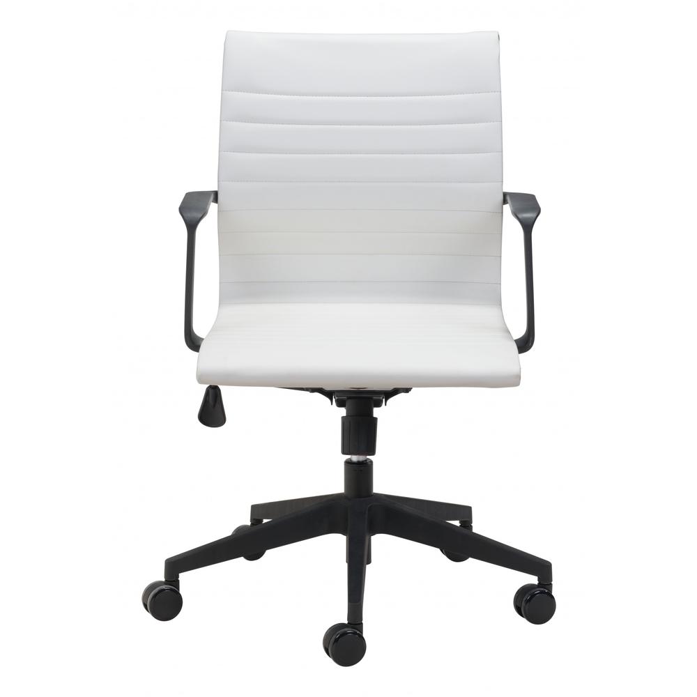 White Faux Leather Seat Swivel Adjustable Task Chair Metal Back Steel Frame. Picture 3