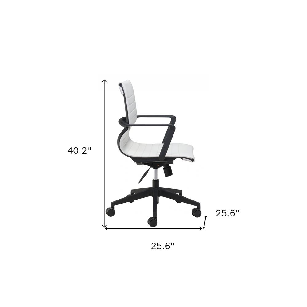 White Faux Leather Seat Swivel Adjustable Task Chair Metal Back Steel Frame. Picture 7