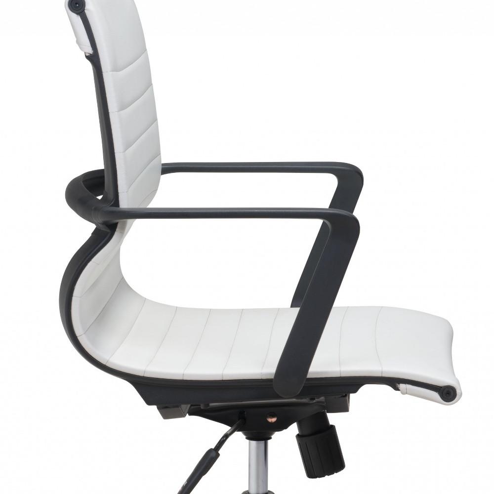 White Faux Leather Seat Swivel Adjustable Task Chair Metal Back Steel Frame. Picture 6