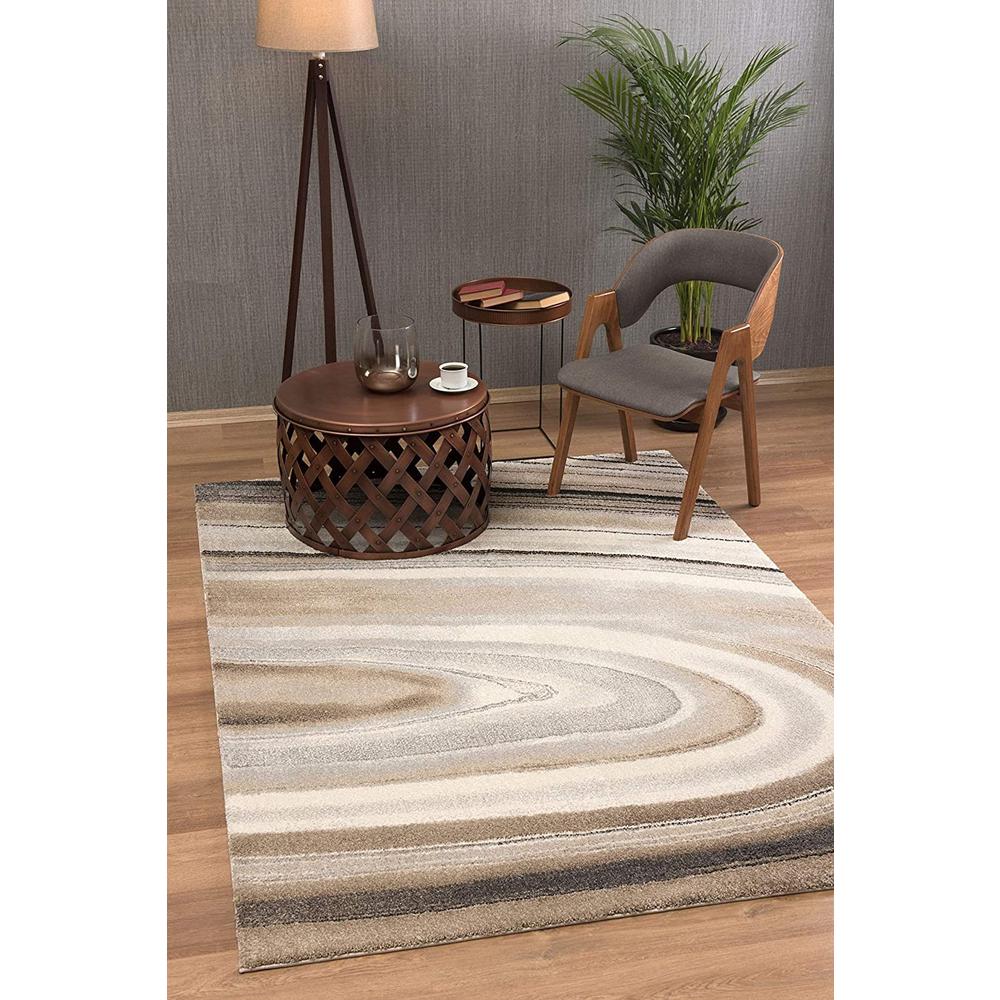 4’ x 6’ Cream and Tan Abstract Marble Area Rug Cream. Picture 2