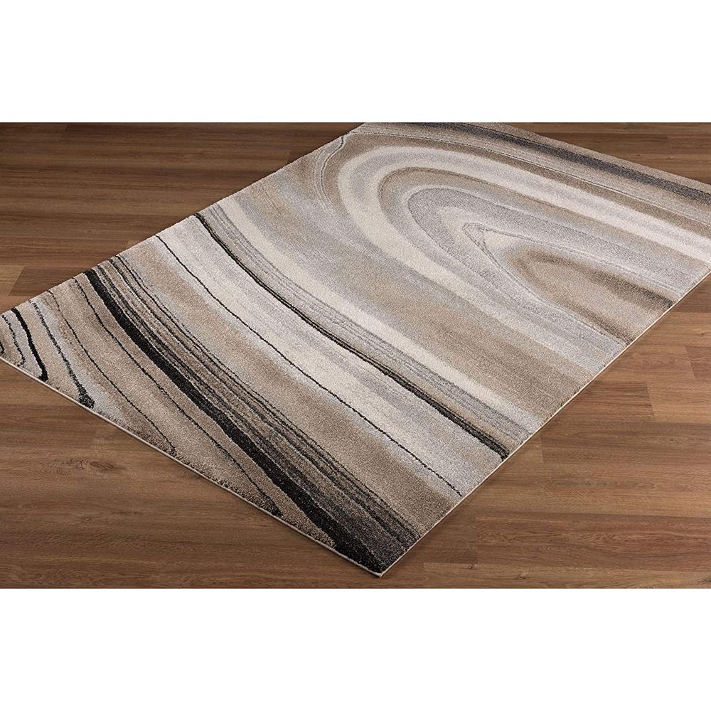 4’ x 6’ Cream and Tan Abstract Marble Area Rug Cream. Picture 4