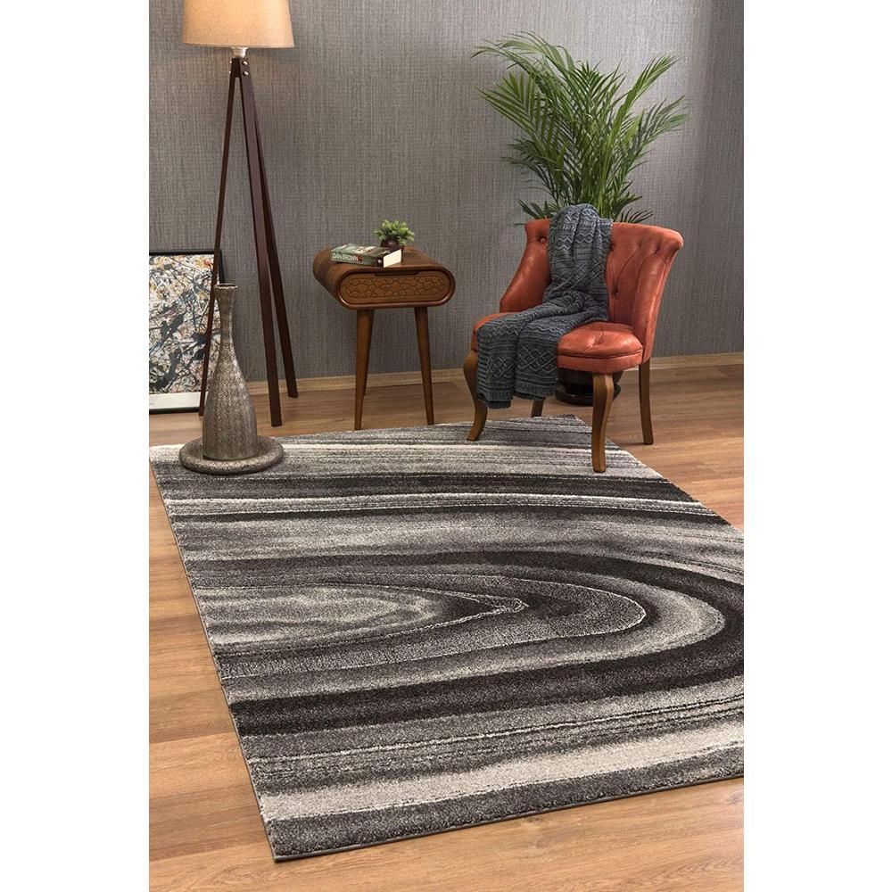 5’ x 8’ Dark Gray Abstract Illusional Area Rug Dark Grey. Picture 1
