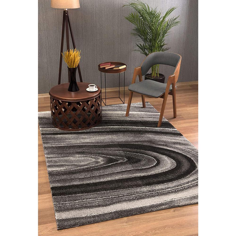 8’ x 11’ Dark Gray Abstract Illusional Area Rug Dark Grey. Picture 2