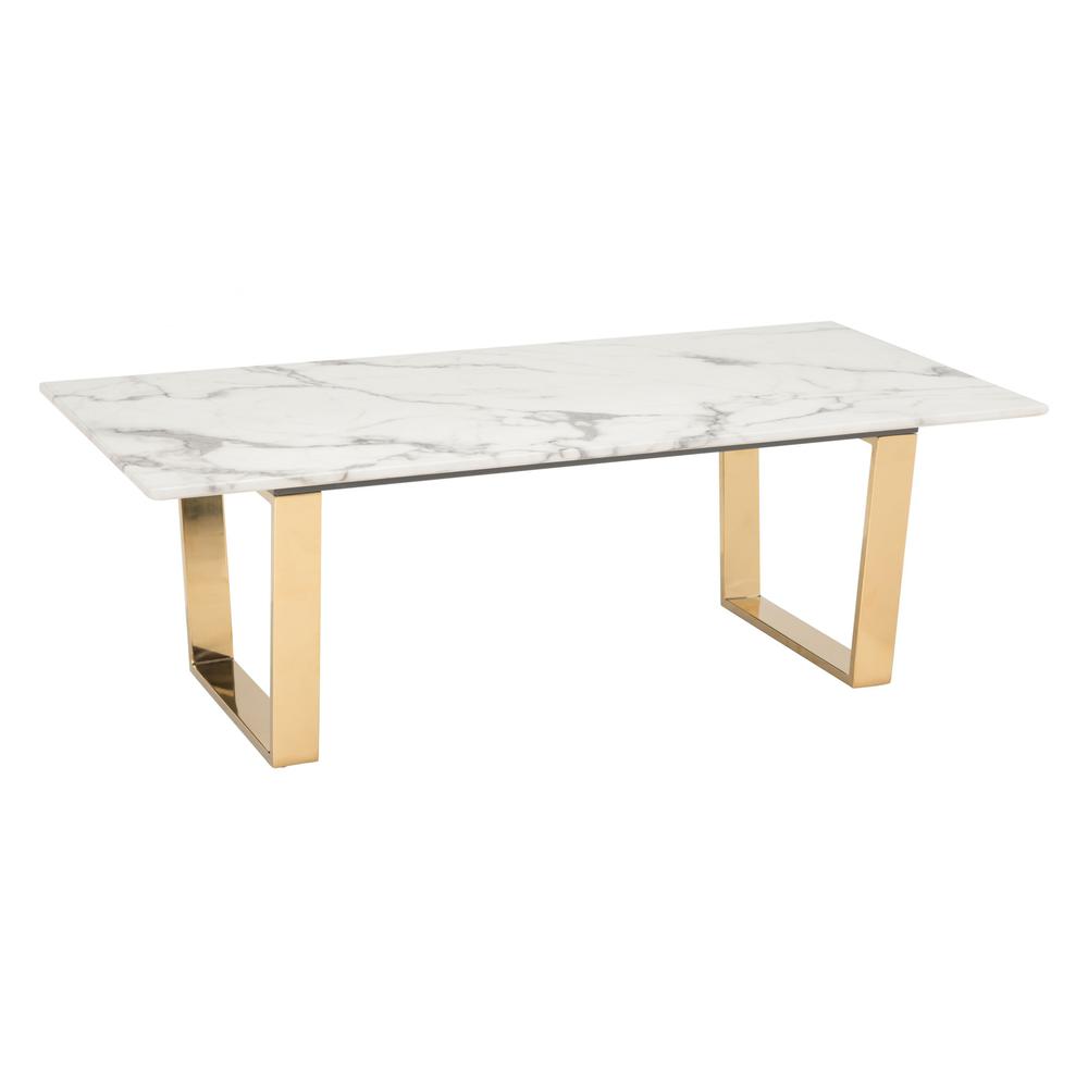 Designer's Choice White Faux Marble and Gold Coffee Table. Picture 1