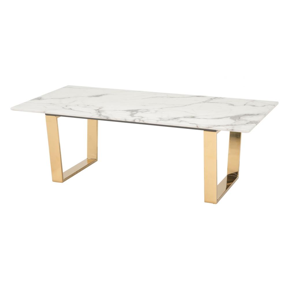 Designer's Choice White Faux Marble and Gold Coffee Table. Picture 4