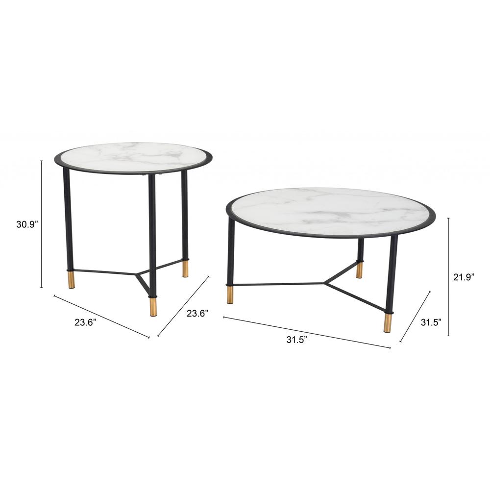 Set Of Two 32" Black And White Faux Marble Glass Round Coffee Tables. Picture 9