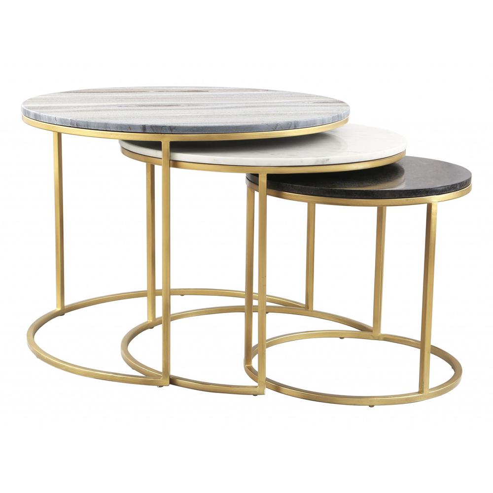 Set Of Three 28" Gold And Marble Round Nested Coffee Tables. Picture 2