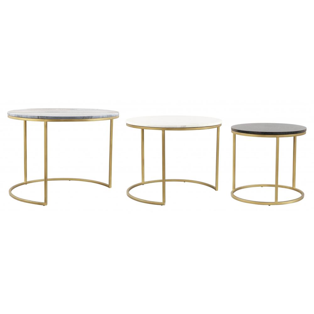Set Of Three 28" Gold And Marble Round Nested Coffee Tables. Picture 4