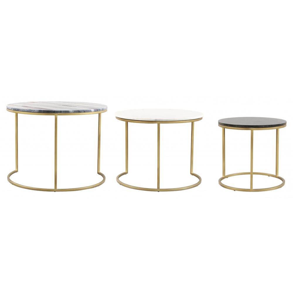 Set Of Three 28" Gold And Marble Round Nested Coffee Tables. Picture 5