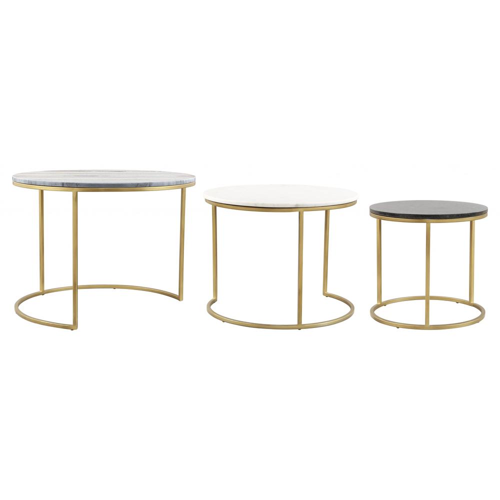 Set Of Three 28" Gold And Marble Round Nested Coffee Tables. Picture 6
