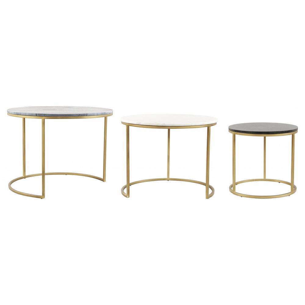 Set Of Three 28" Gold And Marble Round Nested Coffee Tables. Picture 7