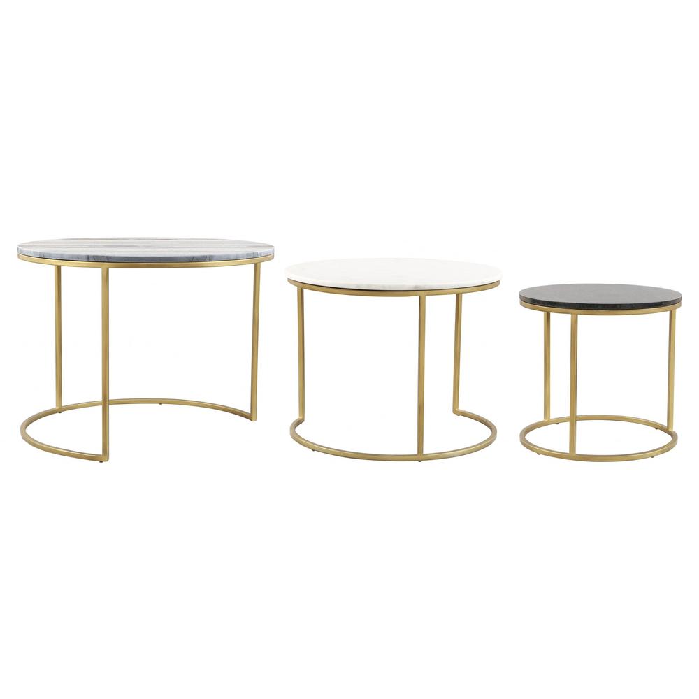 Set Of Three 28" Gold And Marble Round Nested Coffee Tables. Picture 8