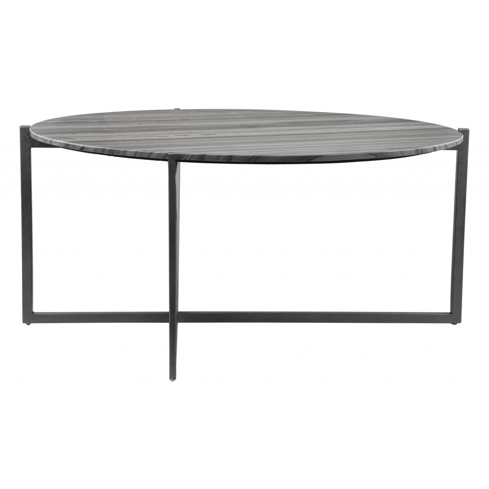 36" Black And Gray Genuine Marble Round Coffee Table. Picture 2