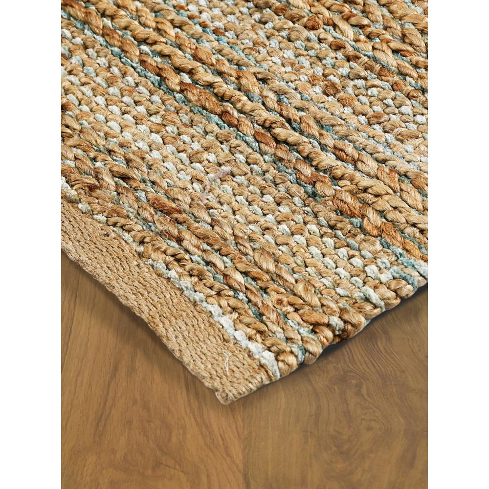 5’ x 8’ Teal and Natural Braided Jute Area Rug Natural/Teal. Picture 3