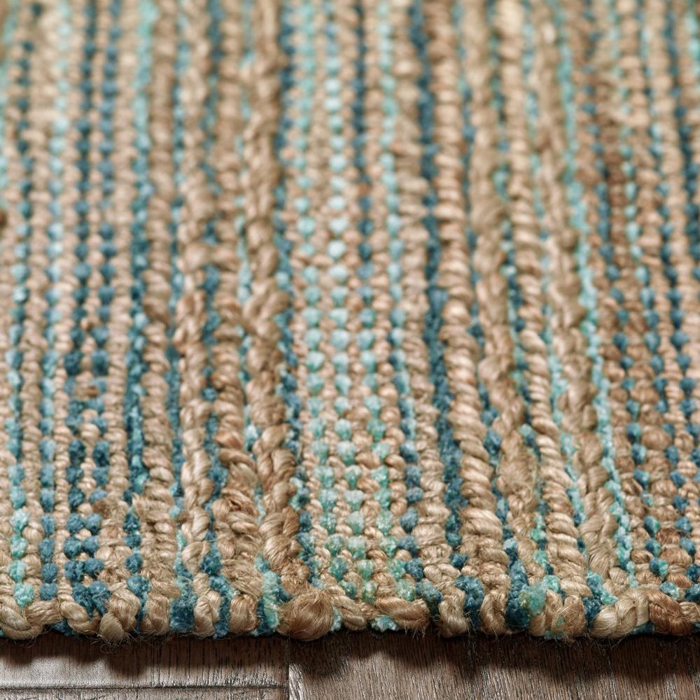 5’ x 8’ Teal and Natural Braided Jute Area Rug Natural/Teal. Picture 4