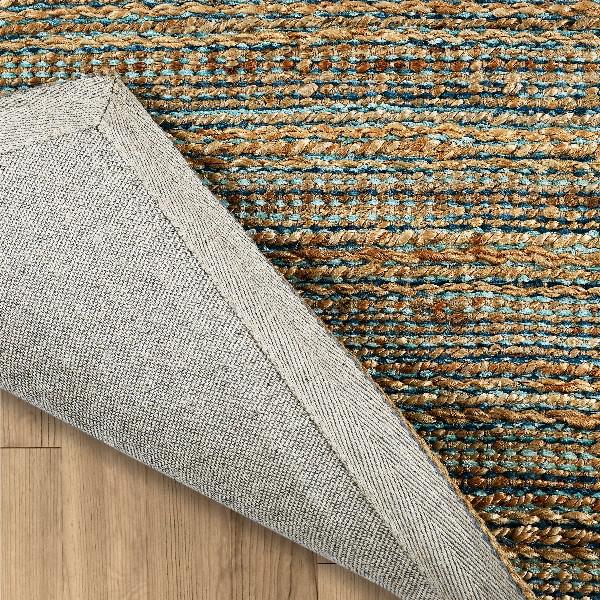 8’ x 10’ Teal and Natural Braided Jute Area Rug Natural/Teal. Picture 5