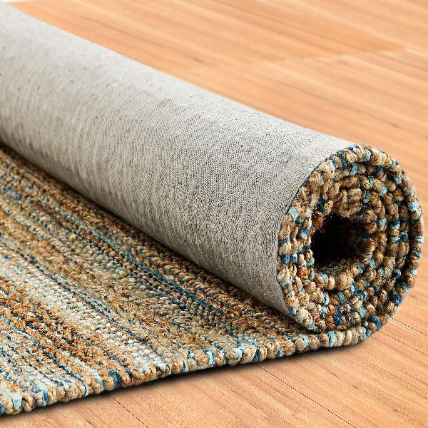 8’ x 10’ Teal and Natural Braided Jute Area Rug Natural/Teal. Picture 6