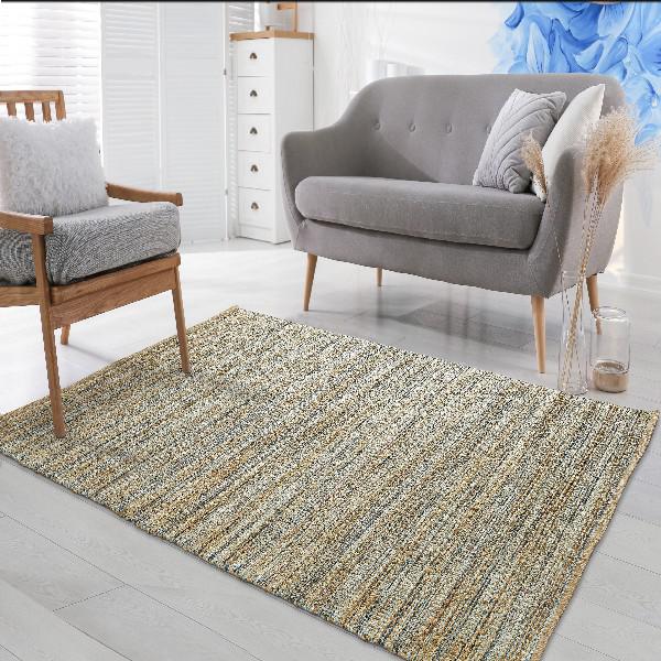 8’ x 10’ Teal and Natural Braided Jute Area Rug Natural/Teal. Picture 7