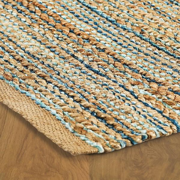 9’ x 12’ Teal and Natural Braided Jute Area Rug Natural/Teal. Picture 6