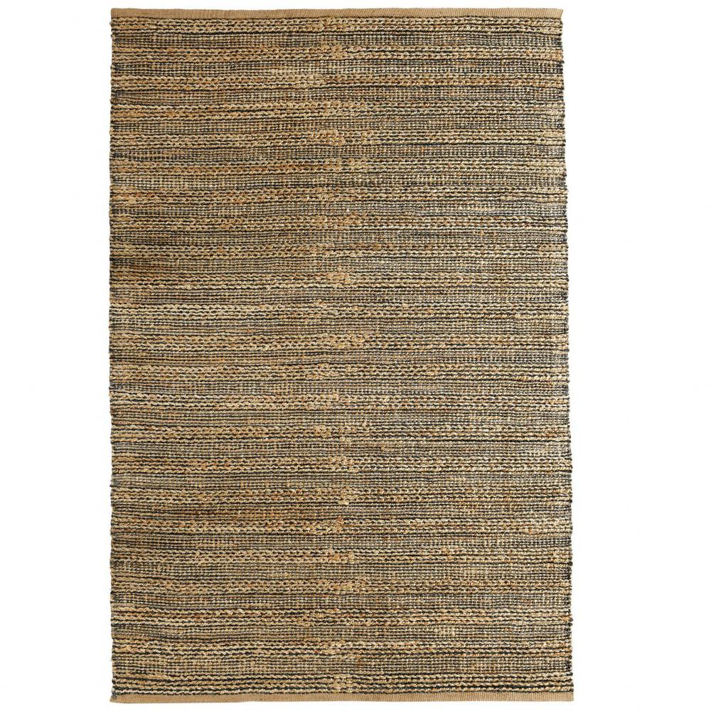 8’ x 10’ Gray and Natural Braided Striped Area Rug Natural/Gray. Picture 1