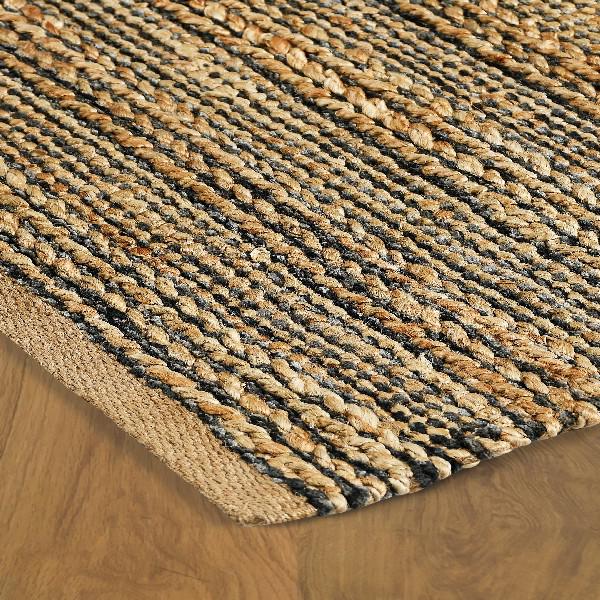 8’ x 10’ Gray and Natural Braided Striped Area Rug Natural/Gray. Picture 3